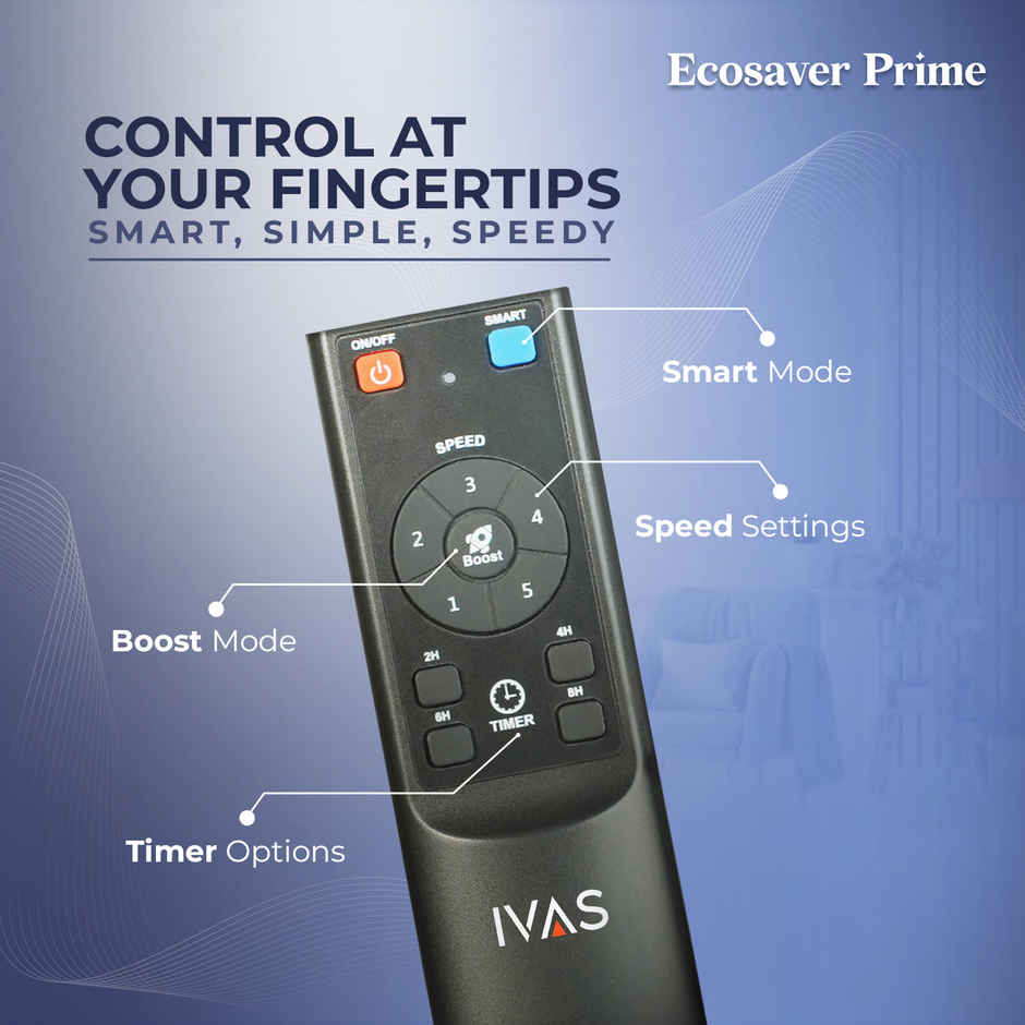 IVAS EcoSaver Prime BLDC Ceiling Fan, 1200mm, 400 RPM, RF Remote Control, BEE 5 Star, Smoky Brown