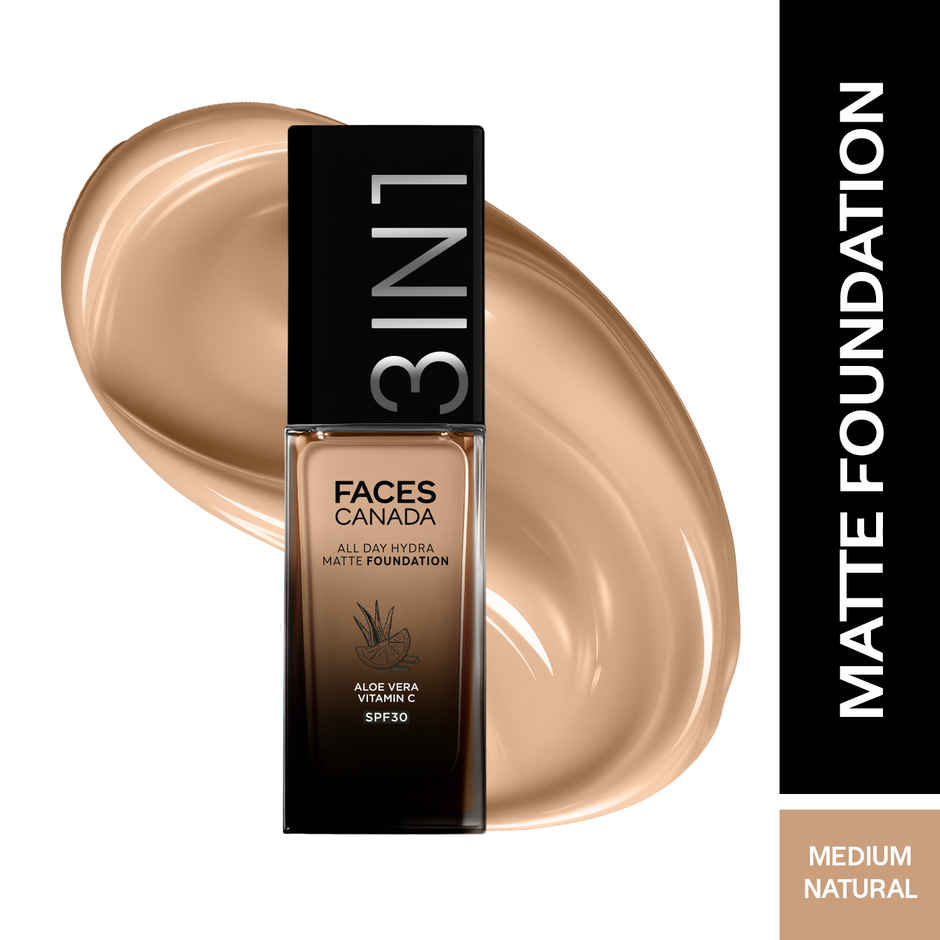 FACES CANADA 3in1 All Day Hydra Matte Foundation + Moisturizer + SPF 30 | Medium Natural 022