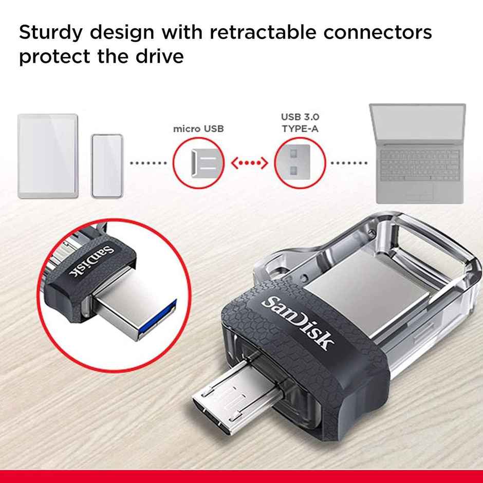 Sandisk Ultra Dual Drive M3.0, Sddd3 64Gb, Usb3.0, Black, Usb3.0/Micro-Usb Connector