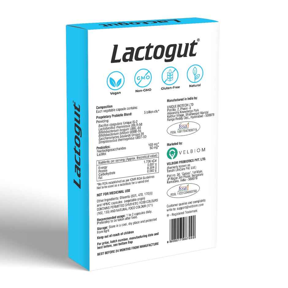 Velbiom Lactogut | Probiotic Supplement for Gut & Digestive Health | Pre + Probiotic Formula