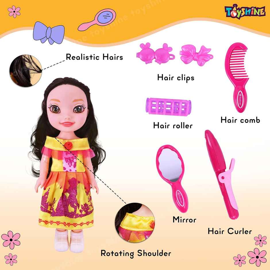 Toyshine 10 Inch Beauty Doll with Hair Accessories for Pretend Play - Assorted