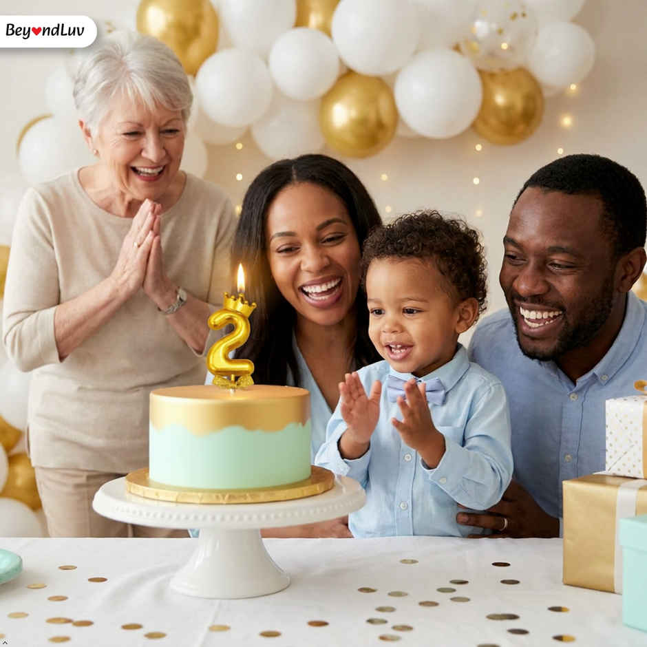 BeyondLuv Candles for Kids Birthday Party 2 Number Golden Candle With Crown