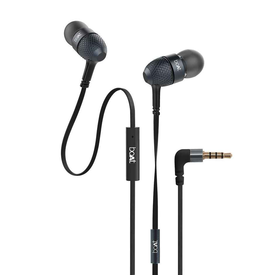boAt Bassheads 200 in ear Earphones w/ Super Extra Bass, One Button Mic & Tangle Free Cable (Black)
