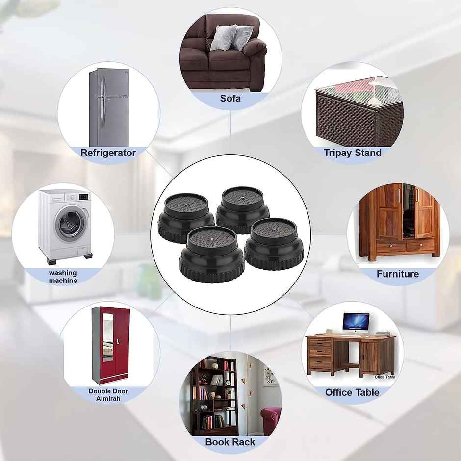 Daluci Washing Machine Pads For Vibration Reduction and Noise Control - Pack Of 4 | Black