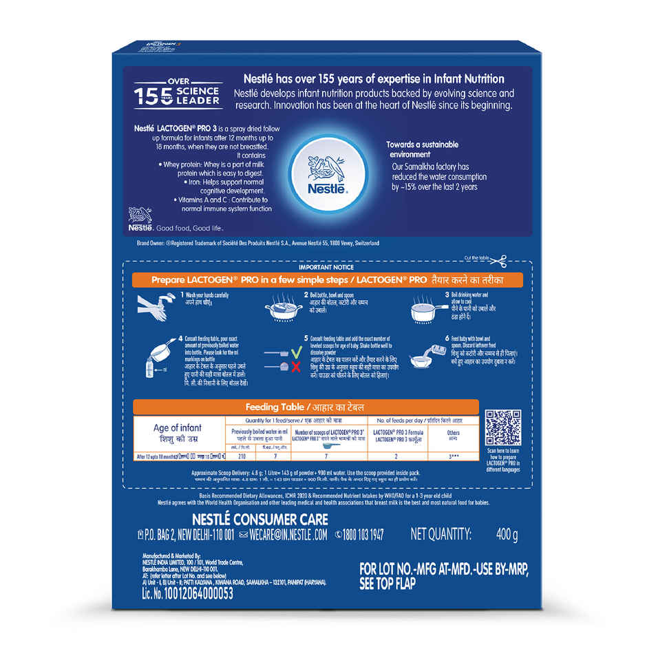 Nestle Lactogen Pro 3 Powder | Follow-Up Formula With Iron | After 12 Months Up To 18 Months