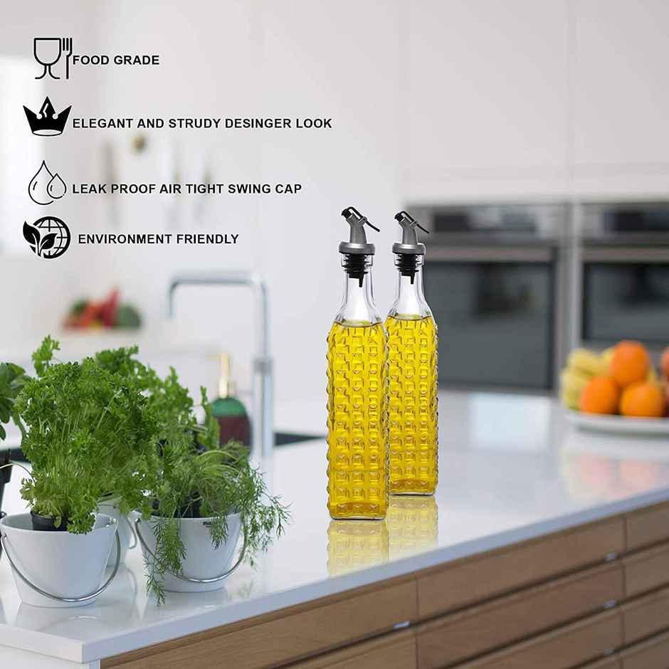 Cutting EDGE 500ml Glass Oil Pourer Dispenser for Kitchen | Set of 2, Oil & Vinegar Glass Bottles