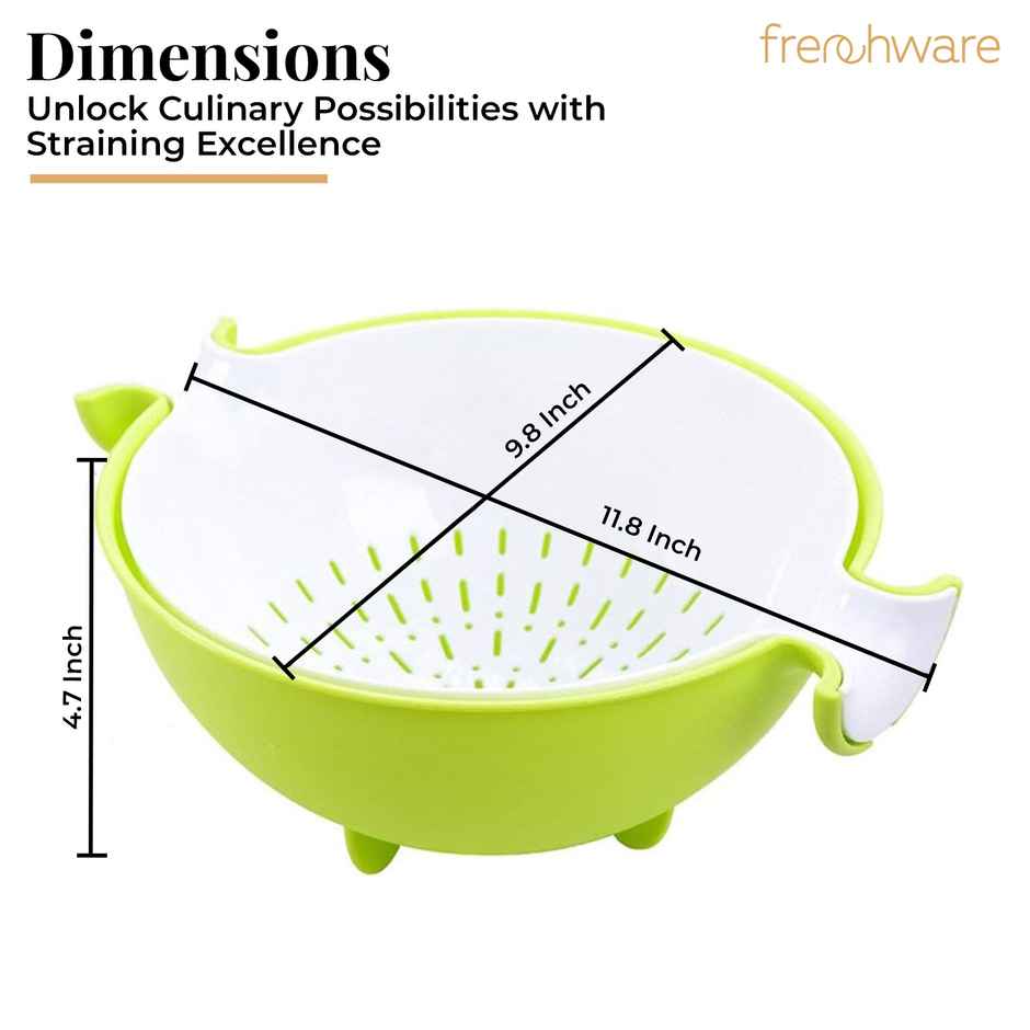 Frenchware Plastic Colander Bowl, Food-Grade Plastic, BPA-Free, Dishwasher-Safe - Green & White