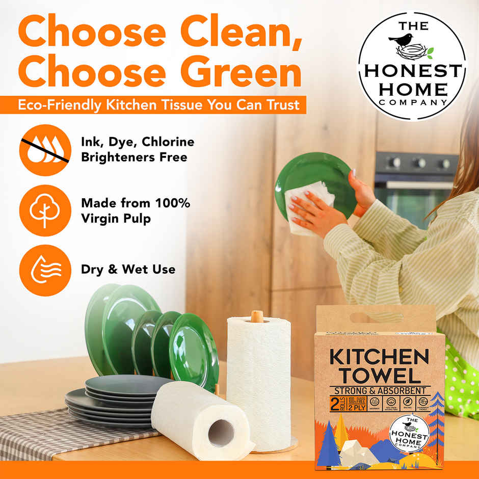 The Honest Home Company Kitchen Towel Roll (2 Ply) | 60 Pulls Per Role