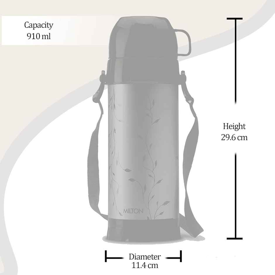 Milton Eiffel 1000 Vacuum Insulated Thermos Flask With Strap To Carry | 910Ml | Bottle | Black