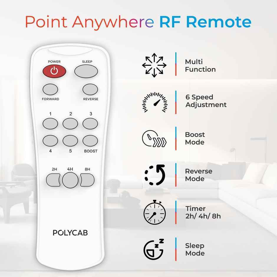 Polycab Wizzy Neo BLDC Ceiling fan,1200mm,Remote Control,5-Star,100% Copper,Black & Silver