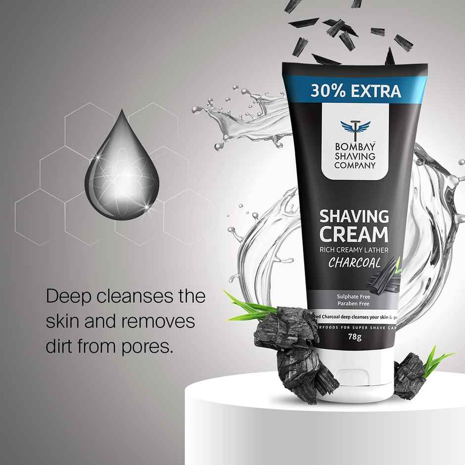 Bombay Shaving Company Charcoal Shaving Cream - 78 Grams, Rich Lather For A Perfect Shave
