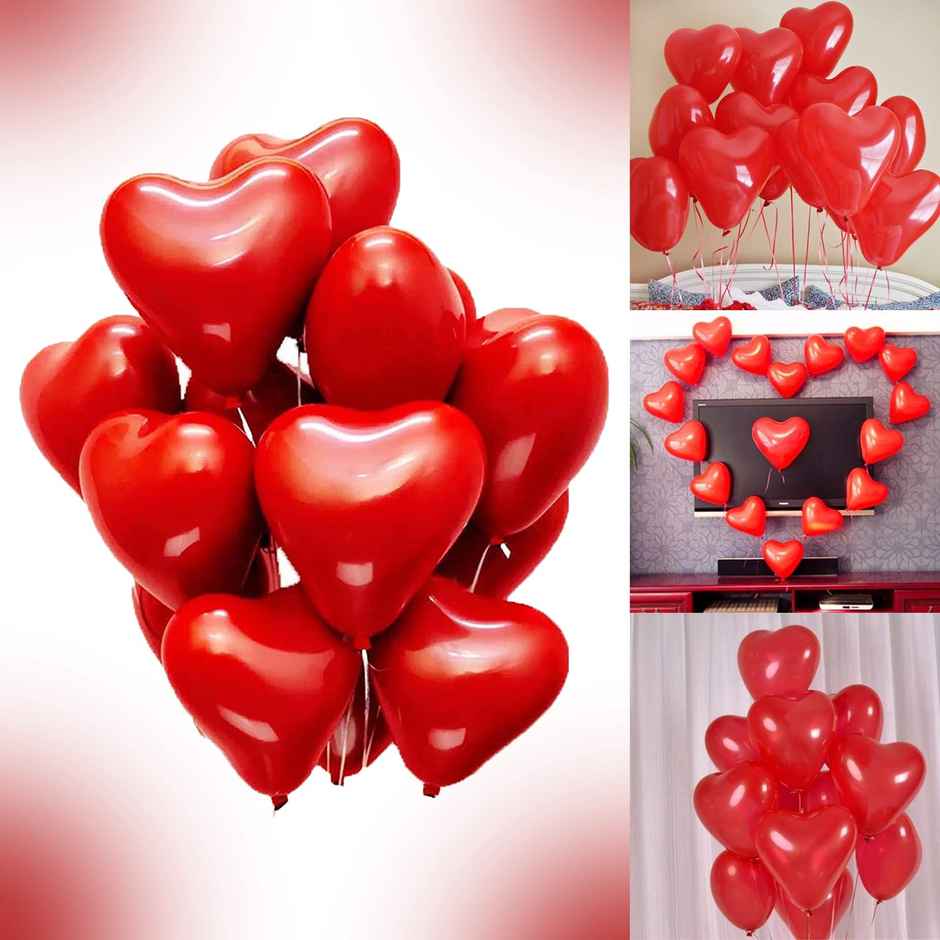 Red Heart Balloons For Decoration | Latex Heart Balloons | Pack Of 50 | Party Propz