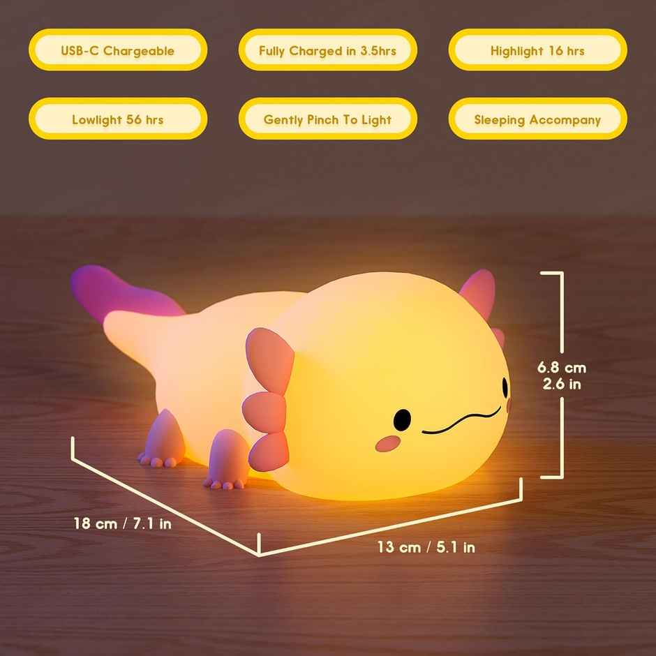Hashwow Cute Silicone Axolotl Night Light Desk Lamp for Kids Bedroom | USB Rechargeable