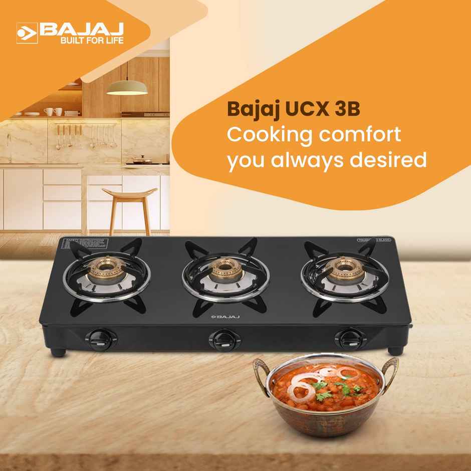 Bajaj 3 Burners Glasstop Gas Stove Ucx 3b