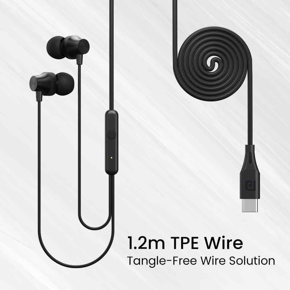 Portronics Conch Beat C  in Ear Wired Earphones with Mic, Type C Audio Jack, 10mm Driver, 1.2m TPE Anti Tangle Wire, in line Mic Controls, Powerful Audio, Metal Alloy Body, Wide Compatibility - Silver