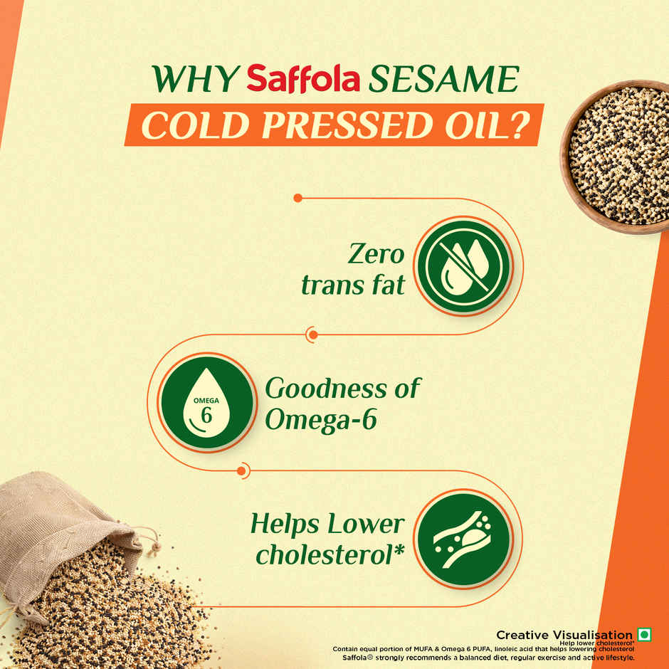 Saffola Sesame (Til-Gingelly) Seed Cold Pressed Oil | Helps Lower Cholesterol