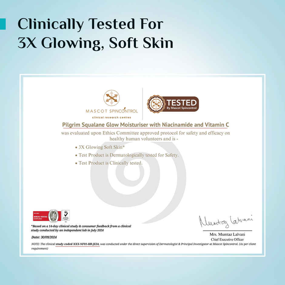 Pilgrim Squalane Glow Moisturizer with Niacinamide & Vitamin C for 3X Glowing Soft Skin