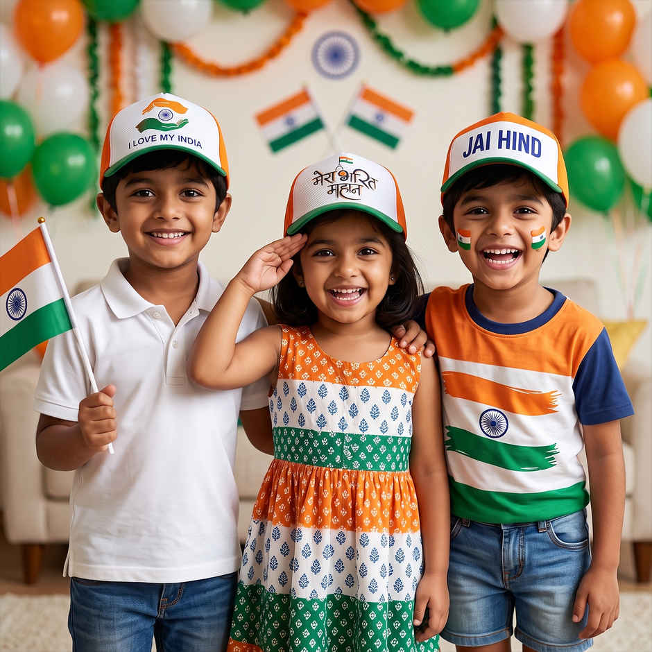 Independence Day Tricolour Cap INDIA Printed Patriotic Cap for Kids, Men & Women | Party Propz