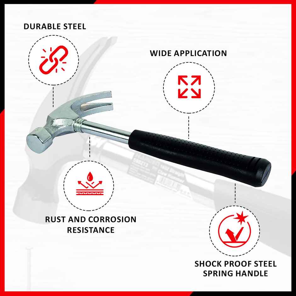 Spartan Curved Claw Hammer | Heavy Duty Steel Head | Rubber Grip