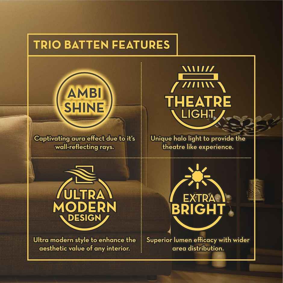 Crompton Trio 22W Batten Light(Focus Mode-White Light Theatre Mode-Yellow Light Trio Mode-Natural)