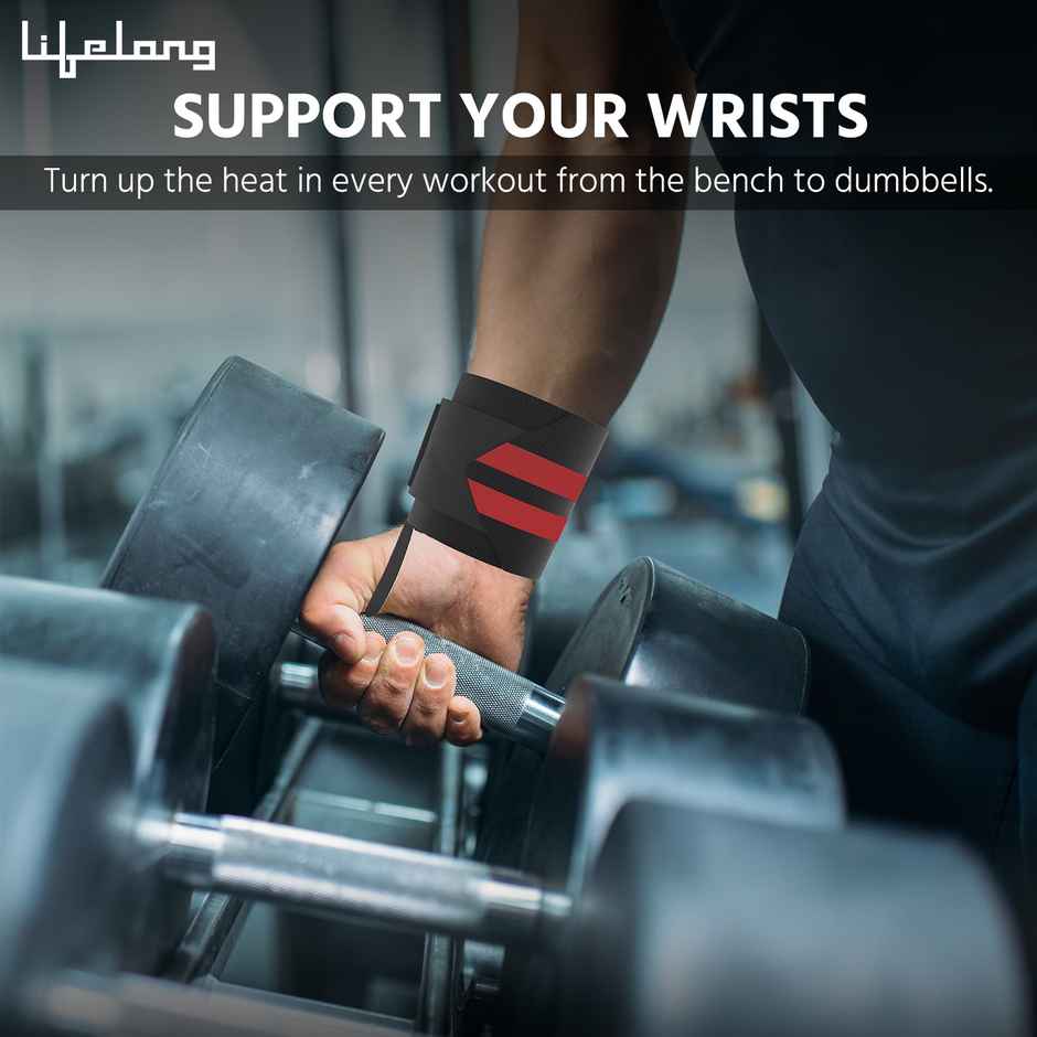 Lifelong Wrist Supporter for Gym|Men & Women|Wrist Band with Thumb LoopStraps (LLFAWS01, Red&Black)
