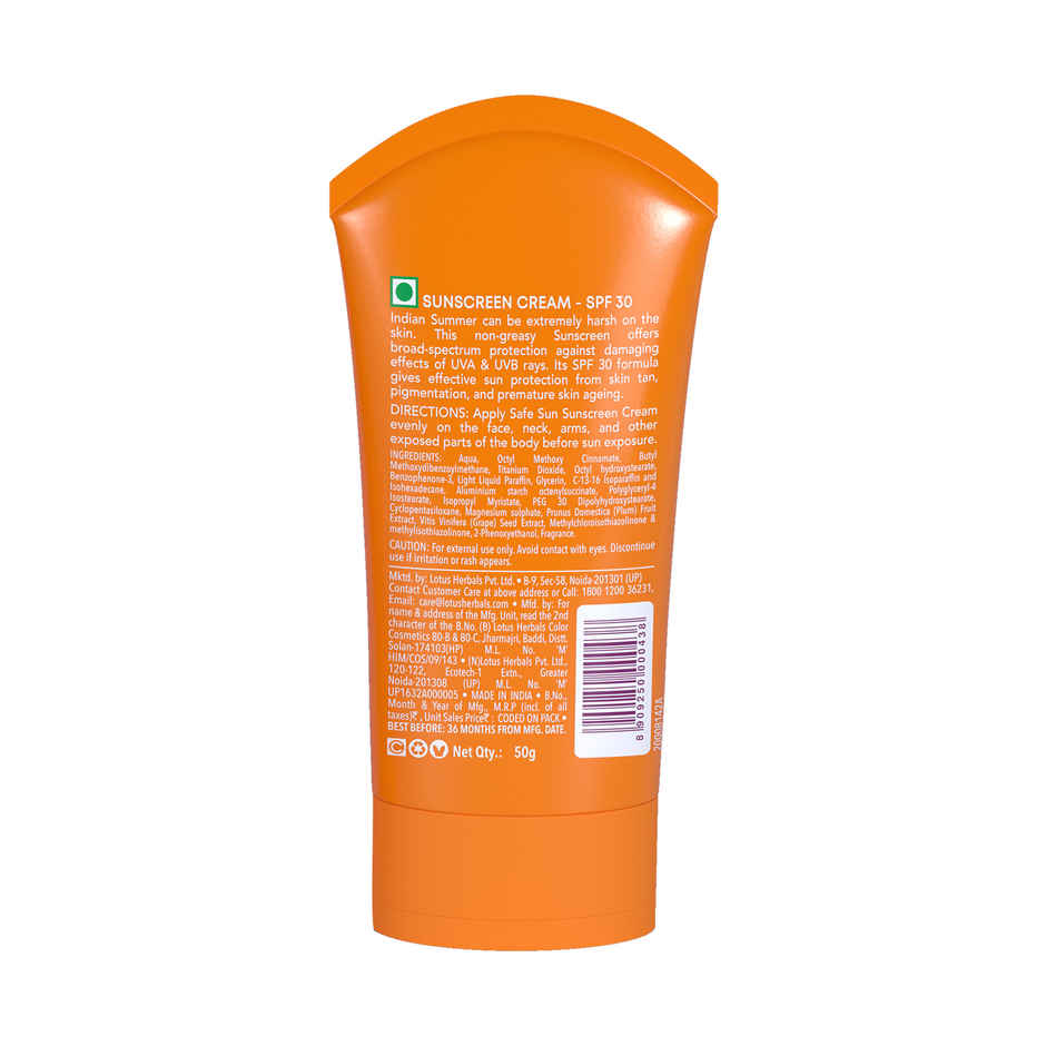Lotus Herbals Safe Sun Sunscreen Cream Indian Summer Formula SPF 30 PA++ Non-Greasy Sweat & Water Resistant