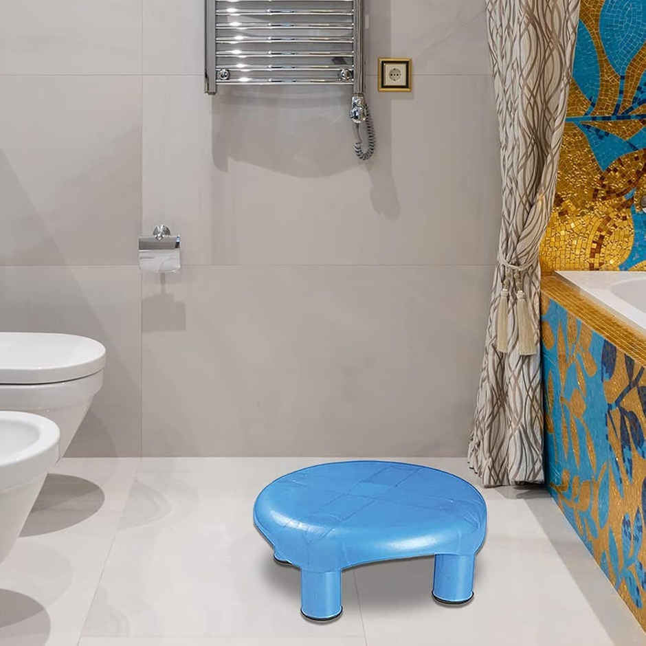 Kuber Industries Plastic Anti-Slip with Strong Bearing|Solid Surface Bathroom Stoo | Blue
