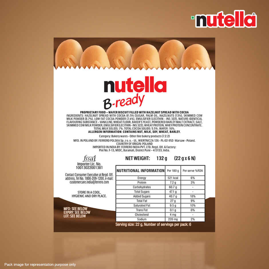 Nutella B-ready Wafer Biscuit Filled With Hazelnut Spread With Cocoa