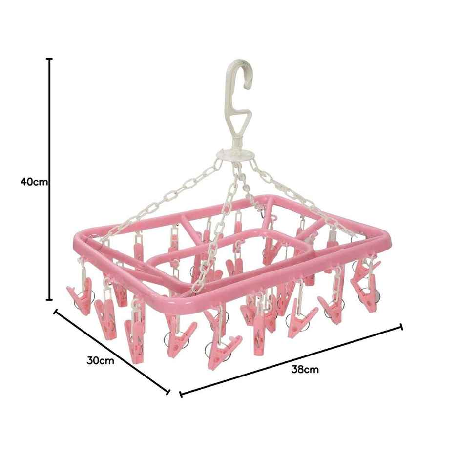 Kuber Industries Cloth Drying Hanger Rack (32 Clips) | 360 Degree Portable & Rotatable | Pink