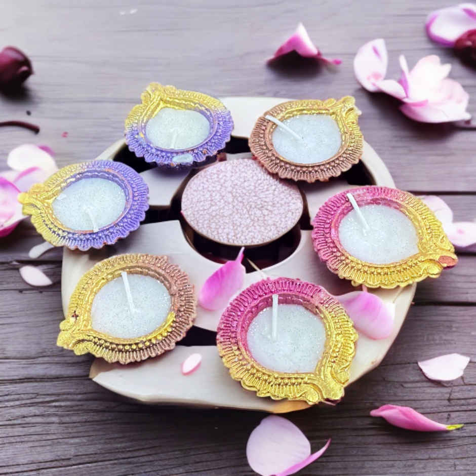 Matka Wax Diya | Multicolour | Pack Of 6 | Designer Wax Diya | Clay | Pichai