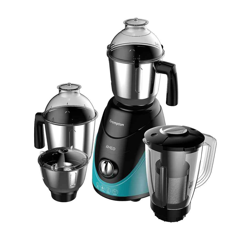 Crompton Ameo 750-Watt Mixer Grinder (3 Stainless Steel Jars And 1 Juicer Jar, Black & Turquoise)