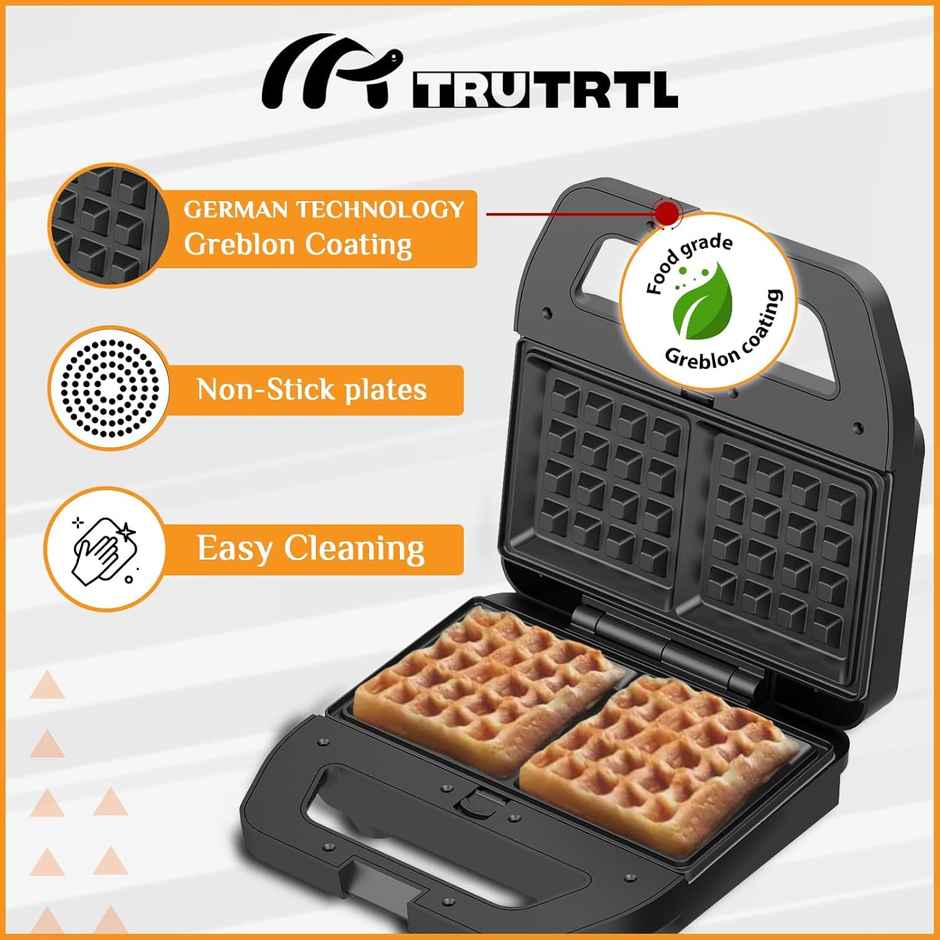 truTRTL Premium 3-in-1 Sandwich Maker Electric with Detachable Plates| 800W| Silver