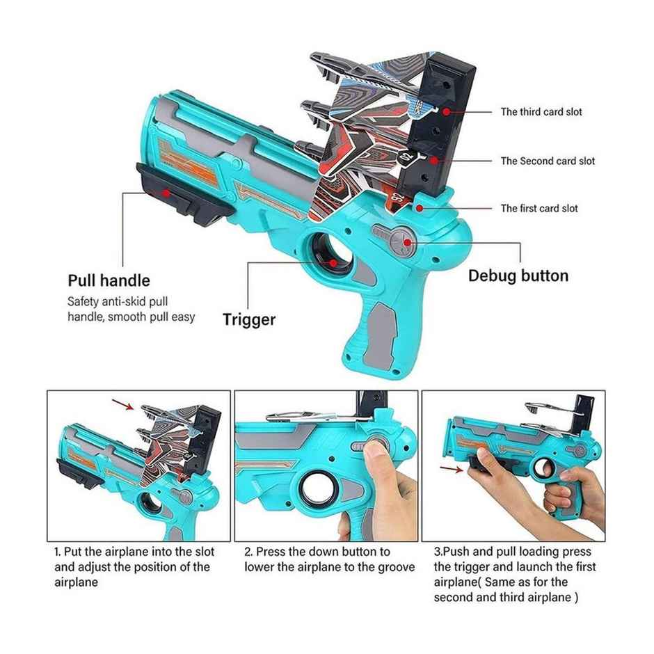 Fablue Airplane Launcher Gun Toy for Kids with Foam Glider Planes - Toy Gun for Kids - Multicolor