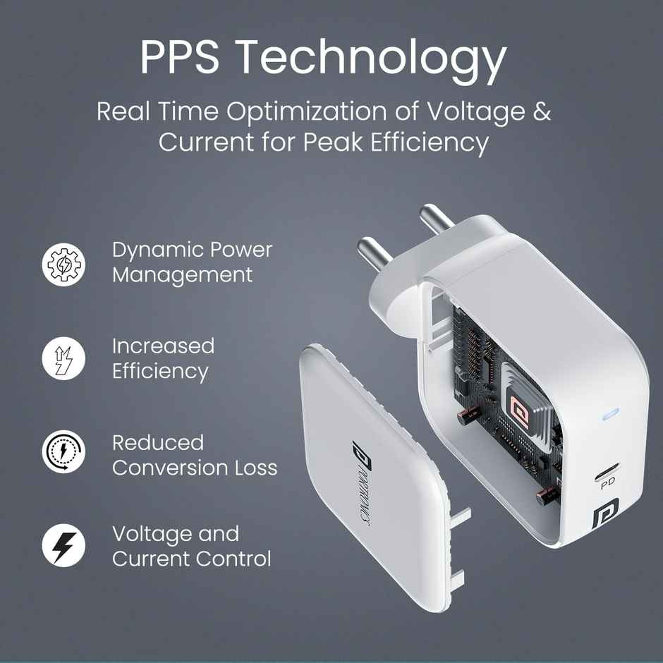 Portronics Adapto 65C 65W Type C PD Super Fast Charger Adapto | White