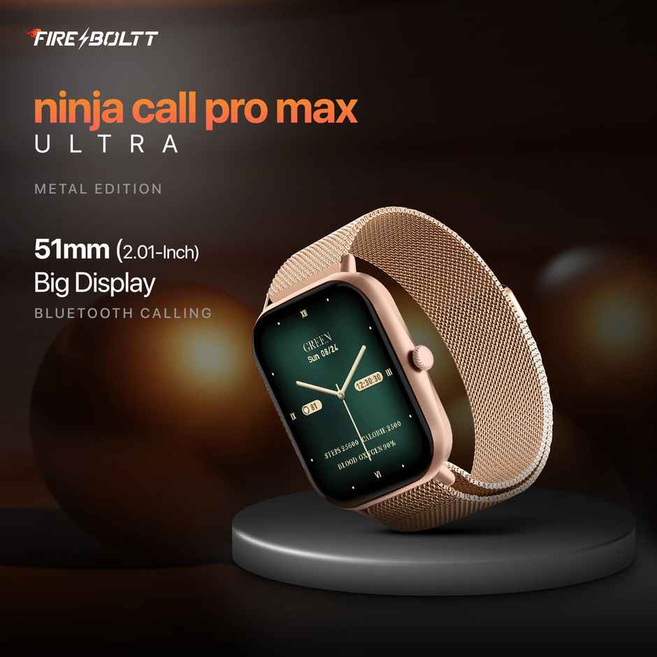 Fire-Boltt Ninja Call Pro Max Ultra 2.01 TFT BT Calling Stainless Steel Smart Watch - Gold SS