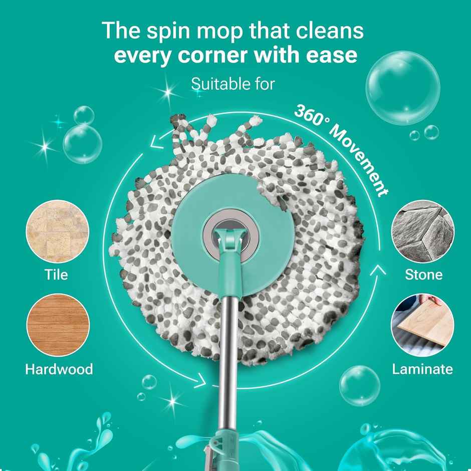 Spotzero By Milton Prime Mop With Big Wheels And Stainless Steel Wringer, (Aqua Green, 2 Refills)