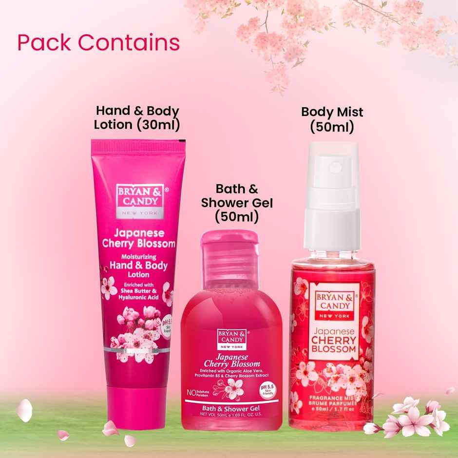 Bryan & Candy Cherry Blossom Bath Kit|Shower Gel|Fragrance Mist|Hand-Body Lotion|Pack Of 3