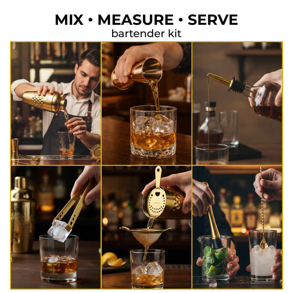 Perch Craft Bartender Kit | 750ml Belly Shaker | Stainless Steel | Gold