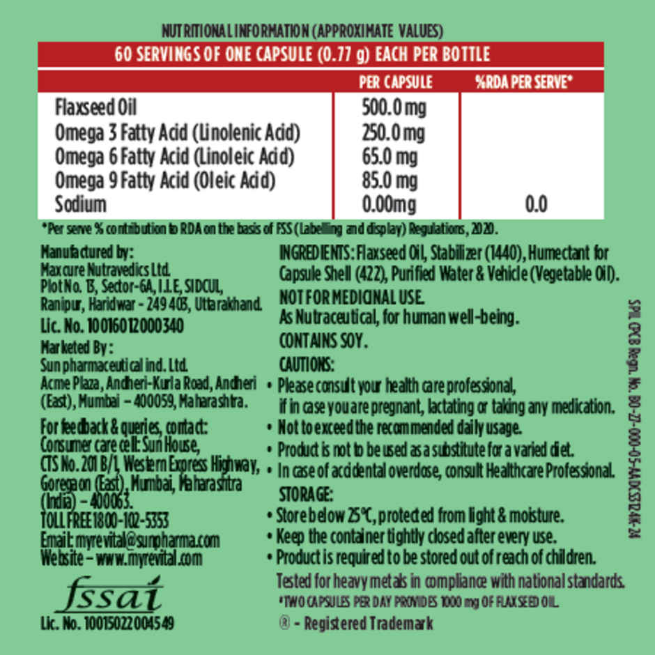 Revital Omega 3 VEGetarian 1000mg Flaxseed Oil