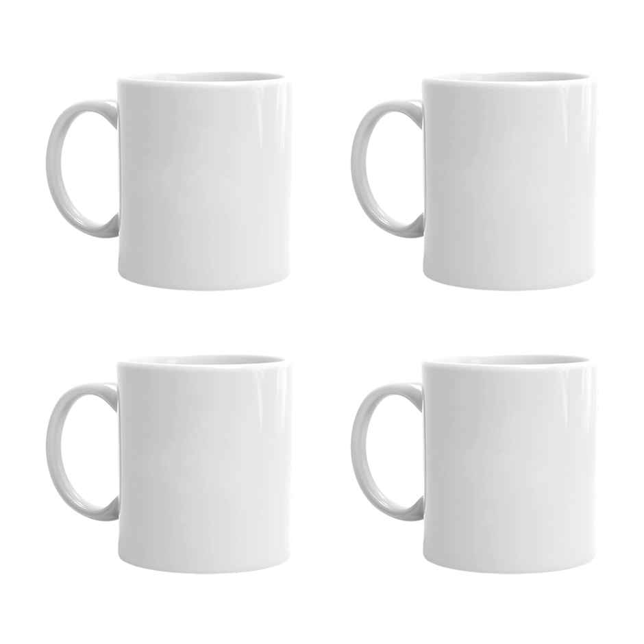 Kooltech Plain White Glossy Finish Microwave Safe Coffee And Tea Ceramic Mug - 11Oz (Pack Of 4)