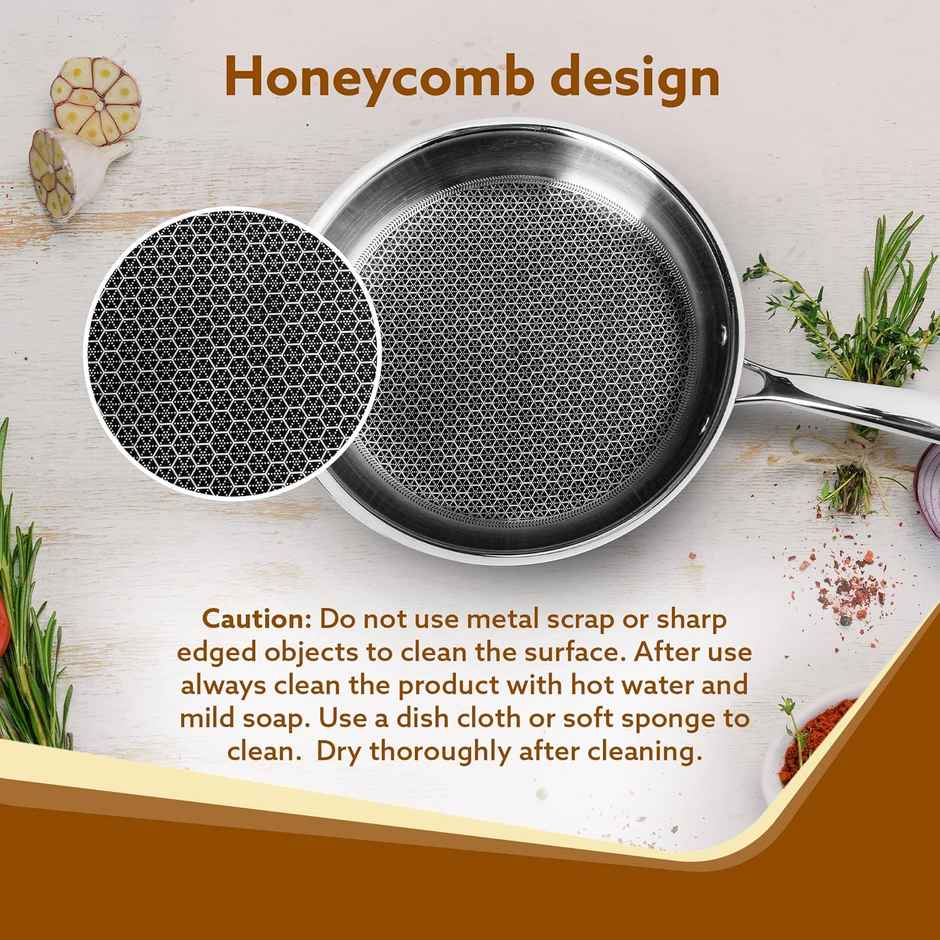 Agaro Royal Honey Comb Frying Pan 22 cm, Durable & Triply Steel with Honey Comb, 4 mm thick plate