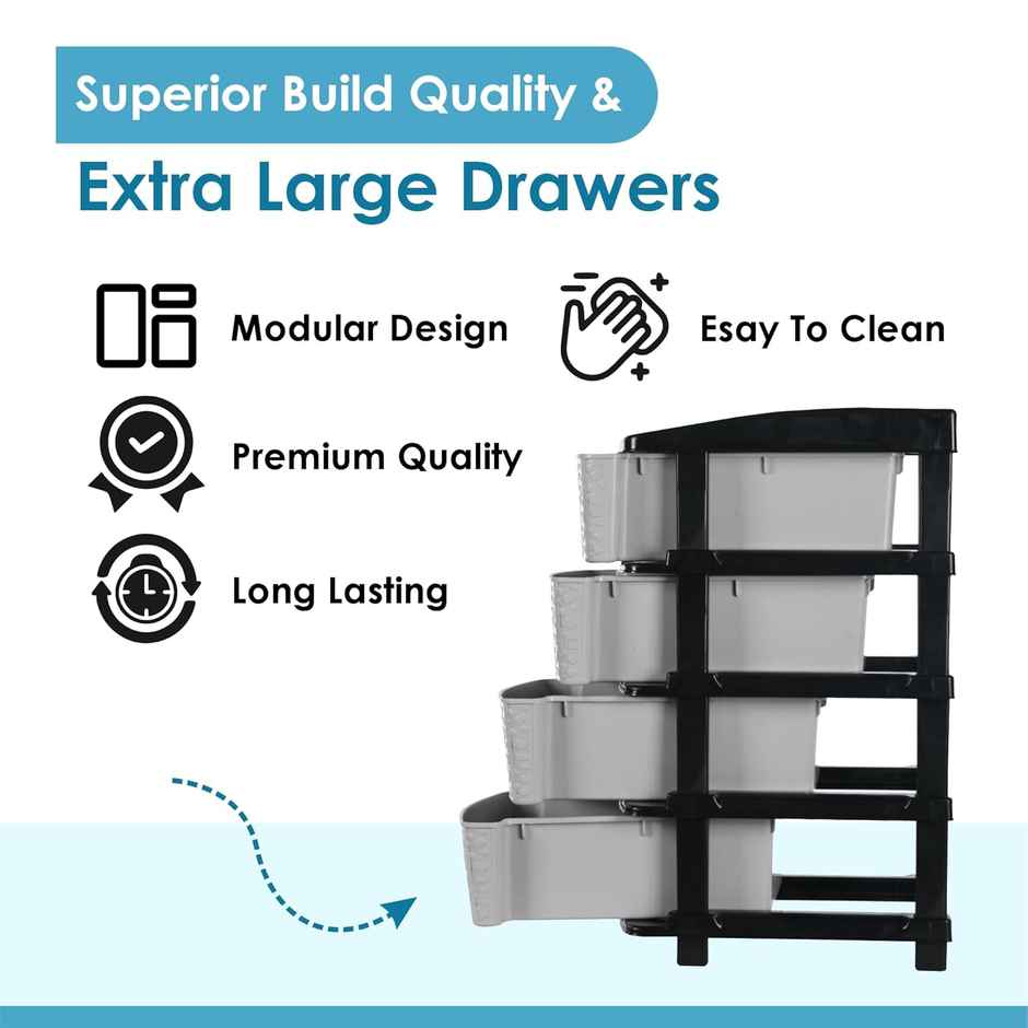 Kuber Industries Modular 4-Layer & 55 L Plastic Drawer Storage Organiser | Black & Grey