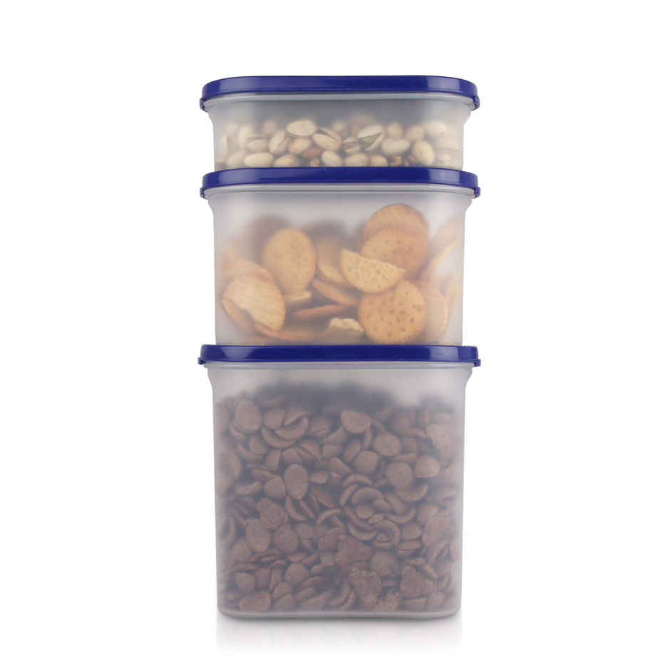 Cutting EDGE Plastic Modular Storage Containers |Set of 3 |525ml x1 |1200ml x1 |1800ml x1 |Dark Blue