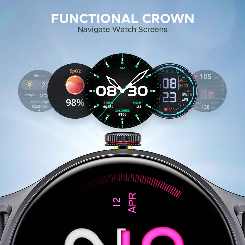 boAt Lunar Vista Smartwatch | 1.52" Display | BT Calling | Functional Crown - Cool Grey