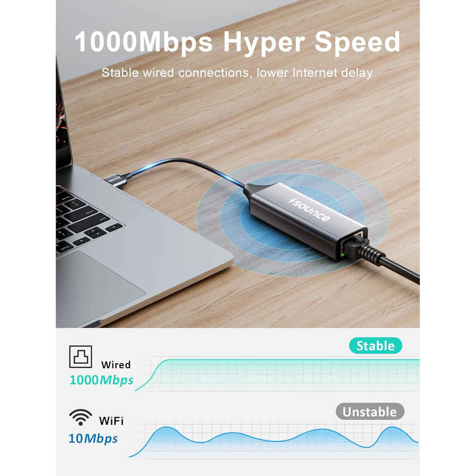 Sounce Usb 2.0 To Rj45 Ethernet Adapter, Usb To 10/100/1000 Gigabit Ethernet Lan Network Adapter, Black