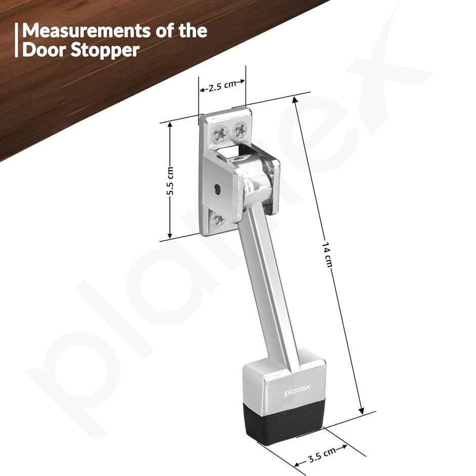 Plantex Gate Stopper with Rubber Grip (Silver Chrome, 5 Inch)