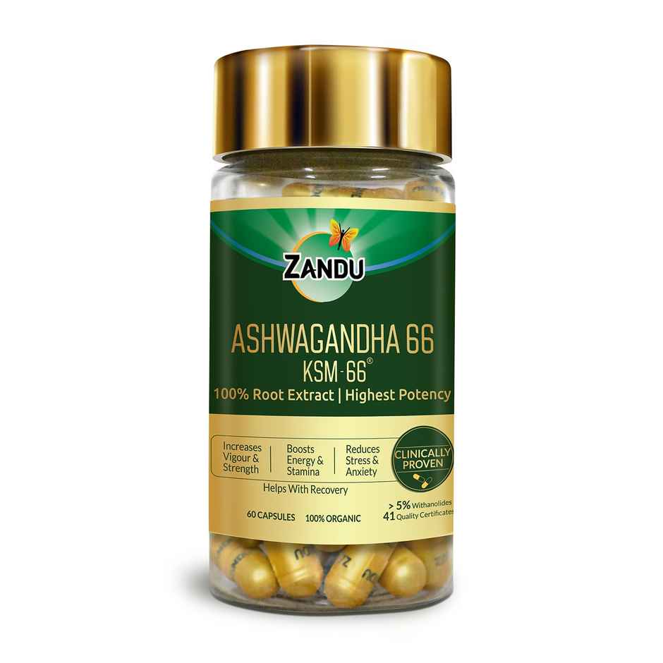 Zandu Ashwagandha 66 KSM Clinically Proven 100% Root Extract for Maximum Potency