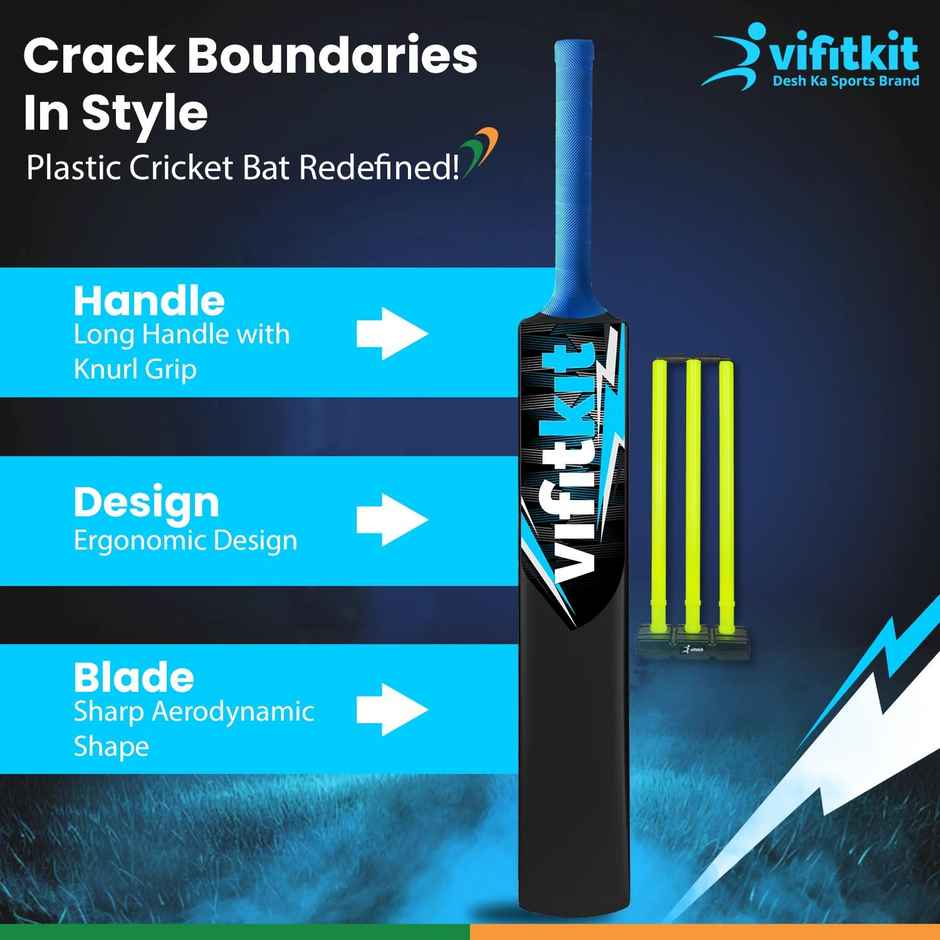 VFK by Xtrim Plastic Cricket Bat - Full Size (34 x 4.5 Inch), with Anti Slip Rubber Grip, Artic Blue