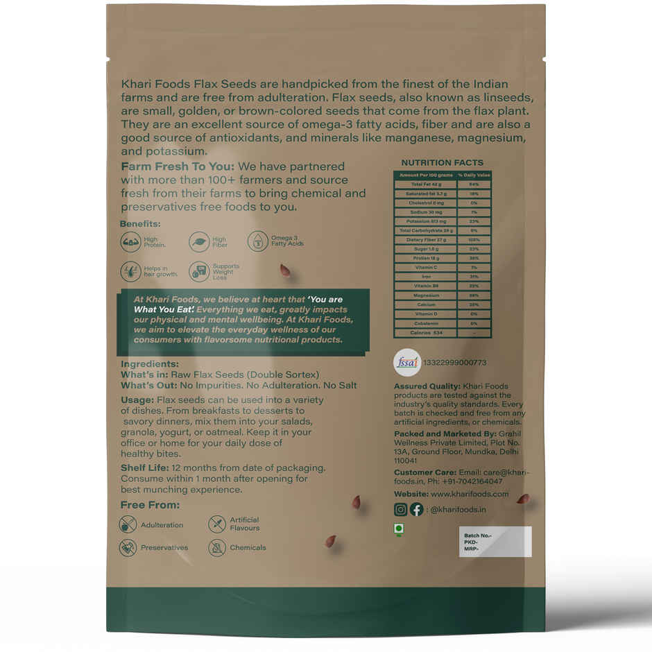 Khari Foods Premium Flax Seeds | Seeds for Eating | Source of Iron & Fibre