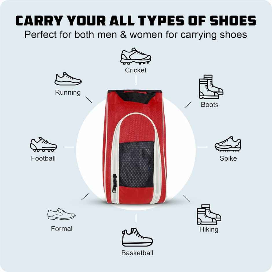 Vector X Shoe Kit Bag For Men & Women | Heavy-Duty Material | Strong Zipper | Red-White